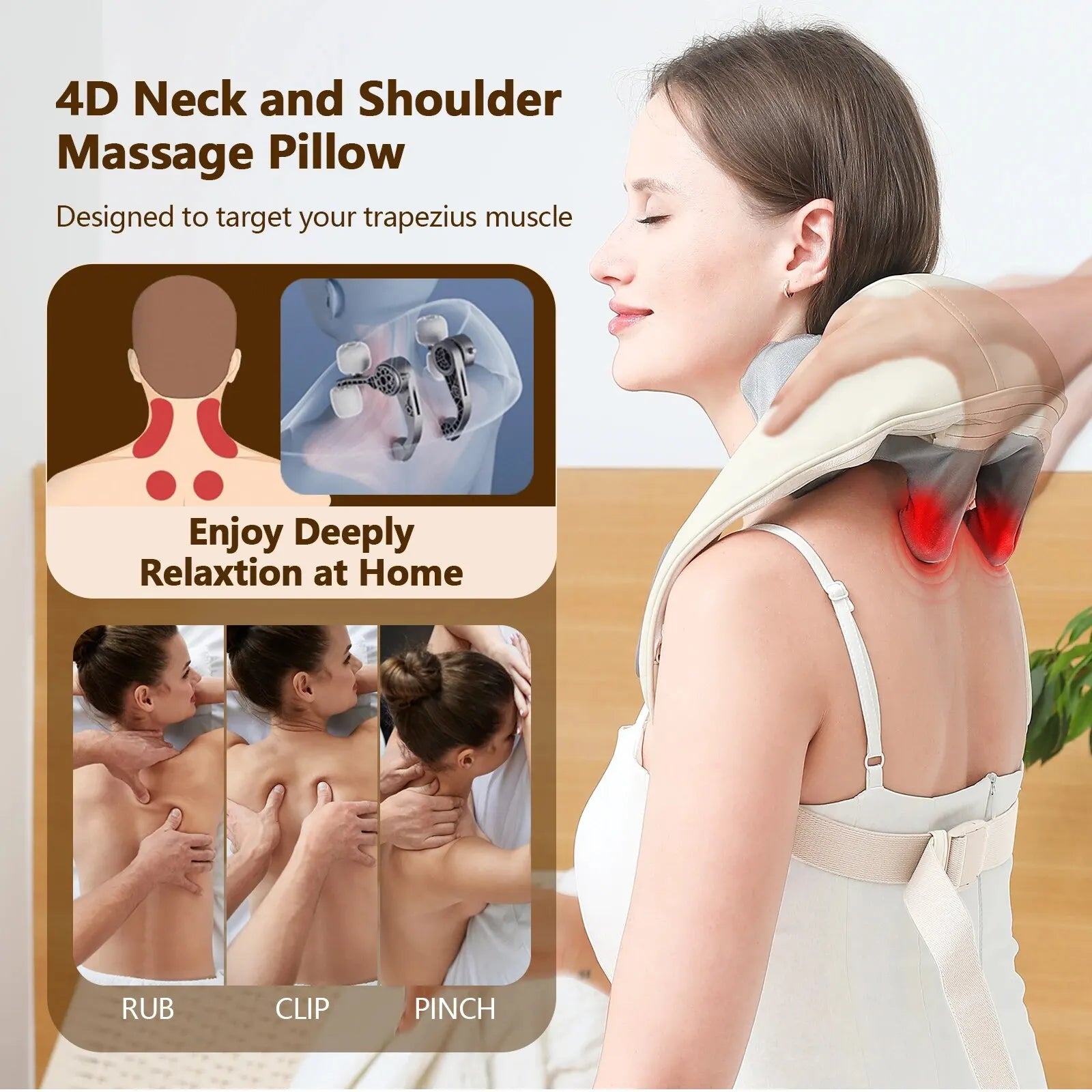 Premium Touch Wireless Neck & Back Massager: Cervical Relief Pillow