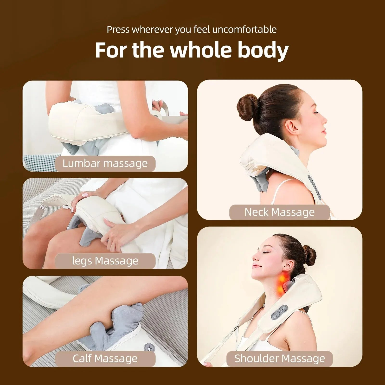 Premium Touch Wireless Neck & Back Massager: Cervical Relief Pillow