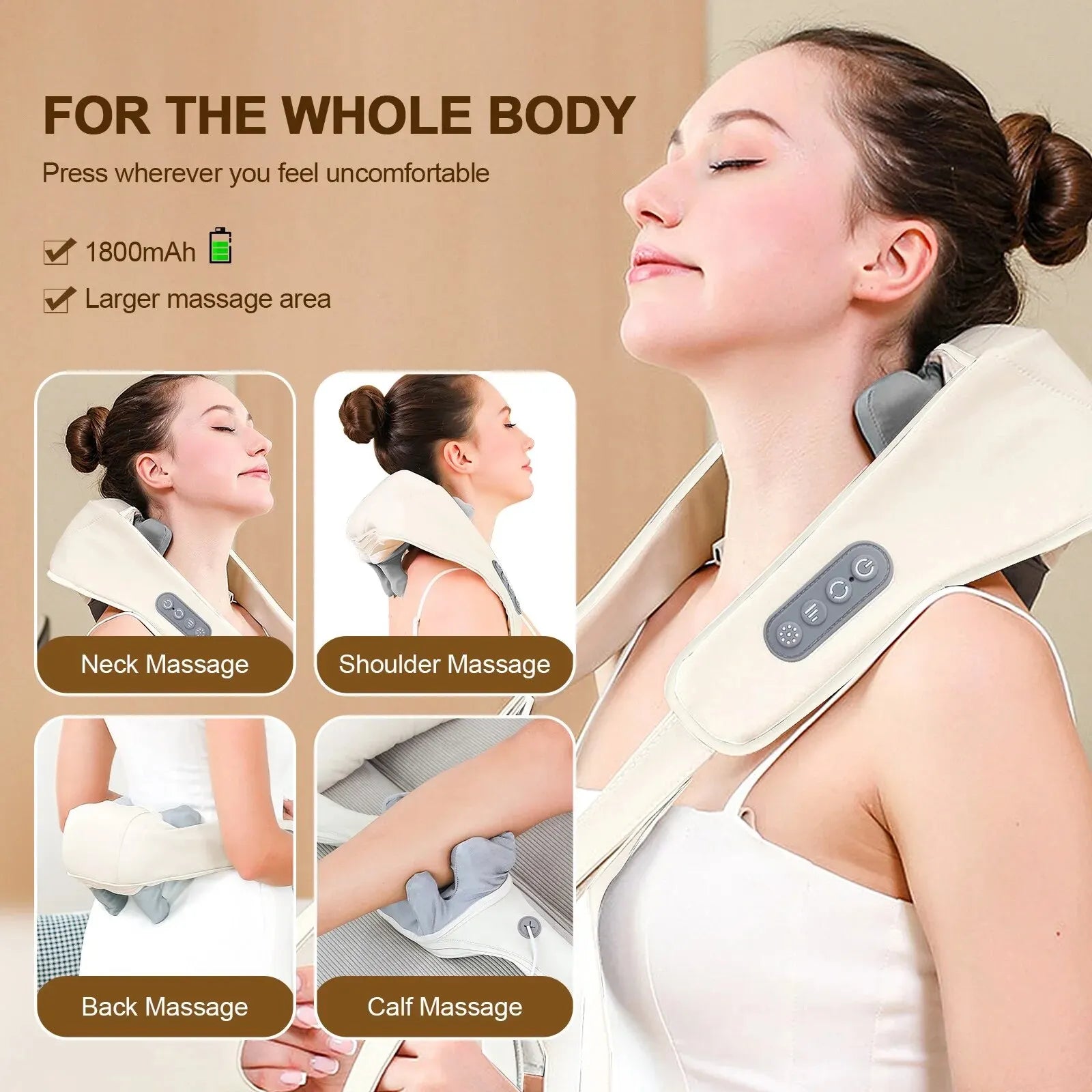 Premium Touch Wireless Neck & Back Massager: Cervical Relief Pillow